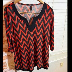 Red Black Chevron Print Blouse – Lapis V Neck Tunic Top